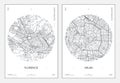 Travel poster, urban street plan city map Florence and Milan, vector illustration