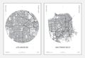 Travel poster, urban street plan city map Los Angeles and San Francisco, vector illustration Royalty Free Stock Photo