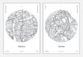 Travel poster, urban street plan city map Prague and Vienna, vector illustration