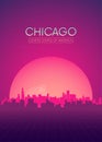 Travel poster vectors illustrations, Futuristic retro skyline Chicago