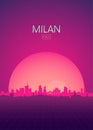 Travel poster vectors illustrations, Futuristic retro skyline Milan