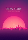 Travel Poster Vectors Illustrations, Futuristic Retro Skyline New York