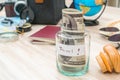 Travel preparation : compass, money, passport, road map ,hat,sunglasses,magnifying glass on wooden table . Royalty Free Stock Photo