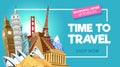 Travel promo banner design for travel agency. Vector illustration