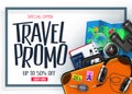 Travel Promo Banner Special Offer Up To 50% Off with Blue Frame 3D Realistic Vector Traveling Item Royalty Free Stock Photo