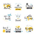 Travel Quotes Icon Set Hand Drawn Lettering Tourism And Adventure Concept