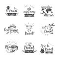 Travel Quotes Icon Set Hand Drawn Lettering Tourism And Adventure Concept