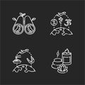 Travel and recreation chalk white icons set on black background Royalty Free Stock Photo