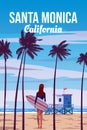 Travel retro poster California Santa Monica Beach vector Royalty Free Stock Photo