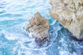 Travel, Rocks by the Mediterranean sea on the island of Ibiza in Royalty Free Stock Photo