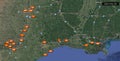 travel route around Texas and New Orleans with photo spots and number of fotos taken
