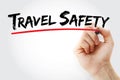 Travel Safety text with marker