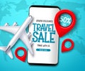 Travel sale vector template design. Travel discount text with mobile app. booking for international tour Royalty Free Stock Photo