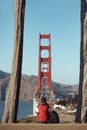 Travel in San Francisco, tourist man enjoying the view of Golden Gate Bridge, San Francisco, California, USA Royalty Free Stock Photo