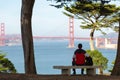 Travel in San Francisco, tourist man enjoying the view of Golden Gate Bridge, San Francisco, California, USA Royalty Free Stock Photo