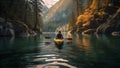 travel scenic water boat person outdoors river lake landscape nature. Generative AI.