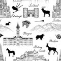 Travel Scotland pattern. The Great Britain landmarks background Royalty Free Stock Photo