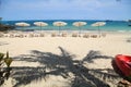 Travel sea blue sky beautiful white sand beach coconut tree kayak umbrella fishing boat summer koh samet island rayong thailand Royalty Free Stock Photo