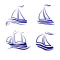 Travel by sea or ocean, a set of vector icons Royalty Free Stock Photo