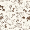 Travel seamless background. Hand drawn summer holidays pattern. Vector