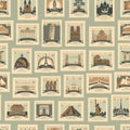 Travel seamless pattern with old postage stamps Royalty Free Stock Photo