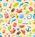 Travel Seamless Pattern with Tourism Objects and Equipments