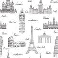 Travel seamless pattern. Vacation in Europe. landmarks. Travel background Royalty Free Stock Photo