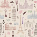 Travel seamless pattern. Vacation in Europe wallpaper. Travel concept Royalty Free Stock Photo