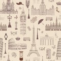 Travel seamless pattern. Vacation in Europe wallpaper. Travel to capitals Royalty Free Stock Photo