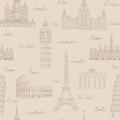 Travel seamless pattern. Vacation in Europe wallpaper. Travel to Royalty Free Stock Photo