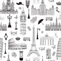 Travel seamless pattern. Vacation in Europe wallpaper. Travel to Royalty Free Stock Photo