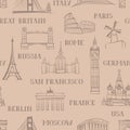 Travel seamless pattern. Vacation in Europe wallpaper. Travel to Royalty Free Stock Photo