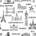 Travel seamless pattern. Vacation in Europe wallpaper. Travel to Royalty Free Stock Photo