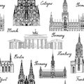 Travel seamlss pattern. Visit Germany background with sketch bee Royalty Free Stock Photo