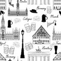 Travel seamlss pattern. Visit Germany background with sketch bee Royalty Free Stock Photo