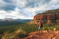 Travel in Sedona, man Hiker with backpack enjoying view, USA Royalty Free Stock Photo