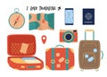 Travel set. I love traveling lettering and travel accessories. Suitcases, passport, navigation instruments, camera