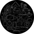 Travel set icons on blackboard