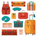 Travel set of passenger accessories, luggage and equipment Royalty Free Stock Photo