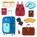 Travel set of passenger luggage, accessories and equipment Royalty Free Stock Photo