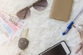 Travel set with sun-glass,car key,notebook,smartphone Royalty Free Stock Photo