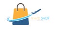 Travel shop. A shopping bag. Template for logo, sticker, brand label and creative solutions. An idea for websites and applications Royalty Free Stock Photo