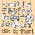 Travel sketch icons set