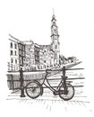 Travel sketch. Liner sketches homes of Amsterdam, Holland