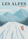 travel ski in les alpes poster vintage vector illustration design. national park in france vintage poster