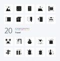 20 Travel Solid Glyph icon Pack like travel gondola cruise summer cocktail