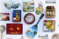 Travel souvenirs, magnets on fridge Royalty Free Stock Photo