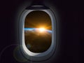 Travel Space Commercial concept. Airplane or spaceship window looking earth planet Royalty Free Stock Photo