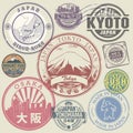 Travel stamps or adventure symbols set, Japan theme Royalty Free Stock Photo