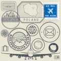 Travel stamps or adventure symbols set, Poland theme